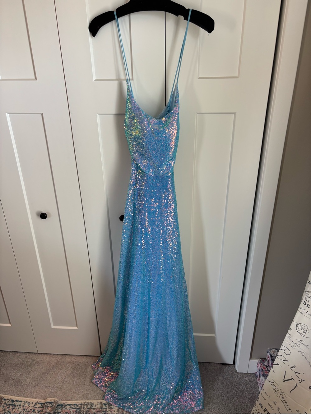 Sparkling Iridescent Light Blue Sequin Slip Dress